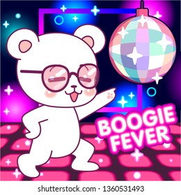 Cute bear on the dance floor, 70s disco fever, boogie