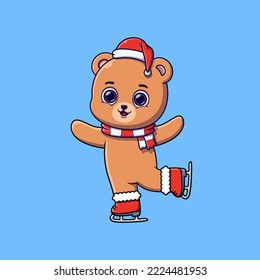 Cute bear on ice skates