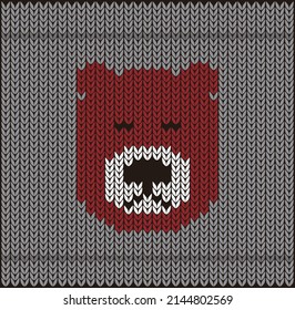 Cute bear on the knitting pattern, Happy new year, vector illustration