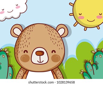 Cute bear on landscape