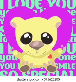 cute bear on modern background- vector valentine card