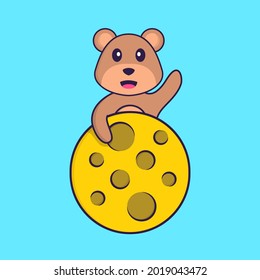 Cute bear is on the moon. Animal cartoon concept isolated. Can used for t-shirt, greeting card, invitation card or mascot.