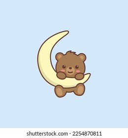 Oso lindo en la caricatura lunar, ilustración vectorial
