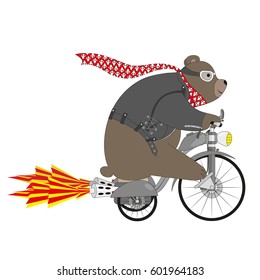 Cute bear on motorbike vector illustration isolated on white