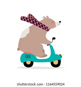 Cute Bear On The Motorcycle. Vector Illustration. Eps 10