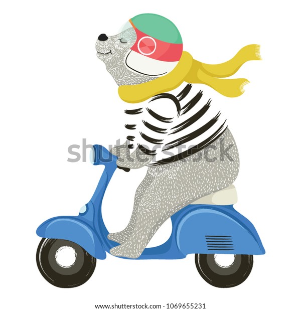 バイクのベクター画像デザインにかわいいクマ 動物イラスト Tシャツのグラフィック のベクター画像素材 ロイヤリティフリー 1069655231