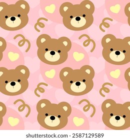 Cute bear on a pink background, fabric pattern, gift wrapping paper, notebook cover, phone case , seamless pattern 