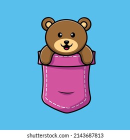 Ilustración Del Icono Del Vector De Caricatura Cute Oso En El Bolsillo. Vector Premium Aislado con Concepto De Icono Animal. Estilo de dibujo plano