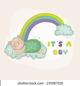 Cute Bear on a Rainbow. Baby Shower or Arrival Card in vector