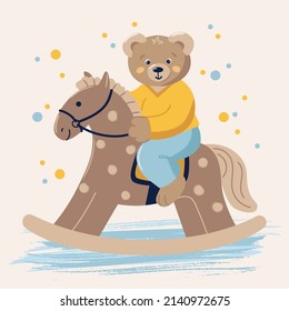 Cute bear on a rocking horse