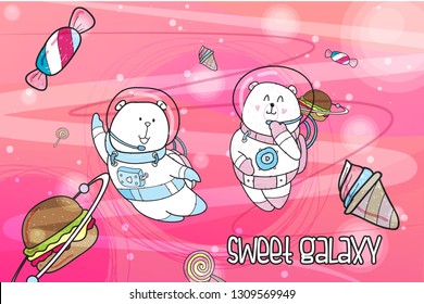 Cute bear on space. Hand Drawn astronaut bear. Hand draw bear illustration. animal character vector-vector - Vector