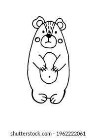 cute bear on a white background. Coloring pages for children. Scandinavian style
