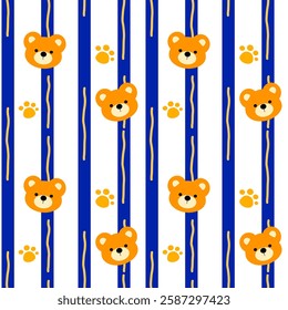 Cute bear on white background, fabric pattern, gift wrapping paper , seamless pattern 