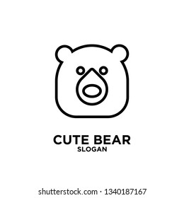 Cute bear outline head logo icon designs vector illustration