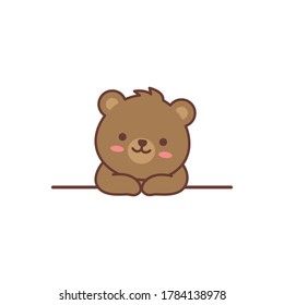 Cute bear over wall cartoon, vector illustration