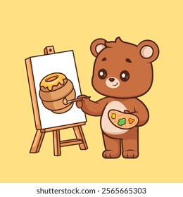 Cute Bear Painting Honeycomb Cartoon Vector Icon 
Illustration. Animal Art Icon Concept Isolated Premium Vector. 
Flat Cartoon Style