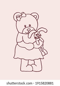 Cute bear in pajamas with a toy