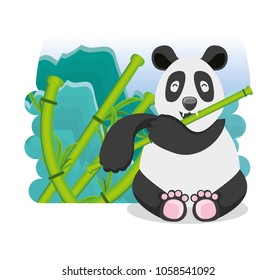 cute bear panda with bamboo plants culture oriental