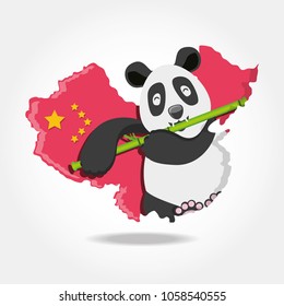 cute bear panda with china map of culture oriental