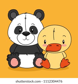 cute bear panda and duck characters