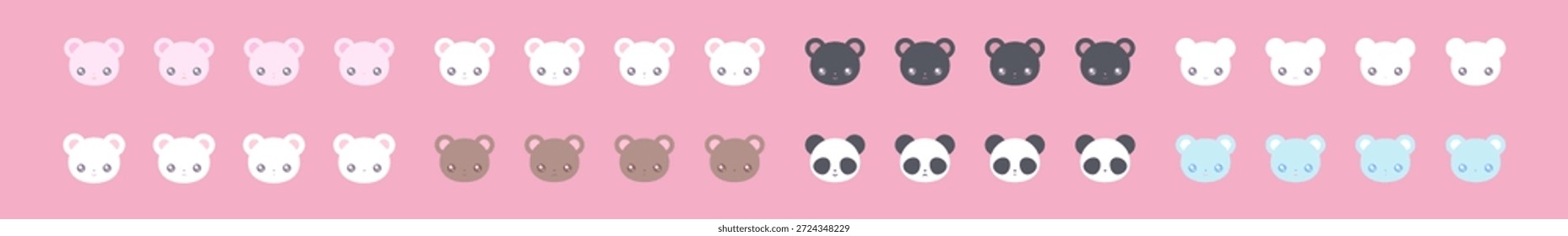 Conjunto de iconos de cara de oso y panda lindo con varias variaciones de color de piel
