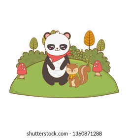 cute bear panda in the field woodland character