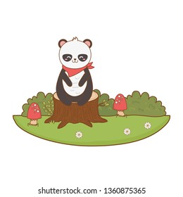 cute bear panda in the field woodland character