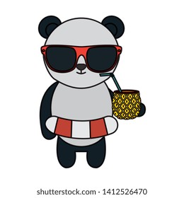 cute bear panda with float and pineapple cocktail