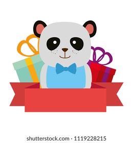 cute bear panda with gifts character