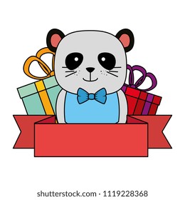 cute bear panda with gifts character