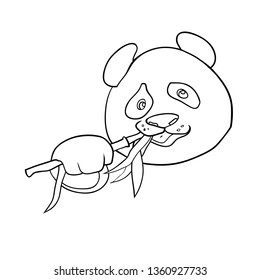 Cute bear, panda, kind cartoon character, eating bamboo shoots, animal portrait, linear drawing on a white background, vector, to illustrate articles on nature and animal welfare