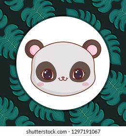 cute bear panda with leafs