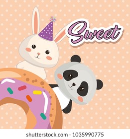 cute bear panda and rabbit kawaii birthday card