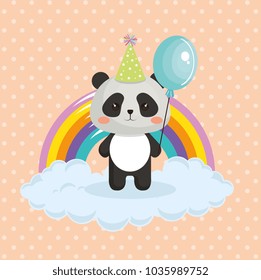 cute bear panda with rainbow kawaii birthday card