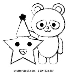 cute bear panda with star kawaii characters