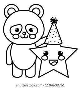 cute bear panda with star kawaii characters