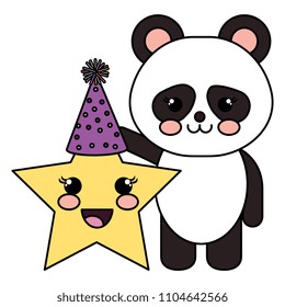 cute bear panda with star kawaii characters