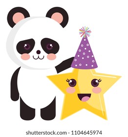 cute bear panda with star kawaii characters