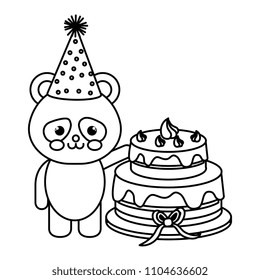 cute bear panda with sweet cake kawaii character