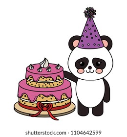 cute bear panda with sweet cake kawaii character