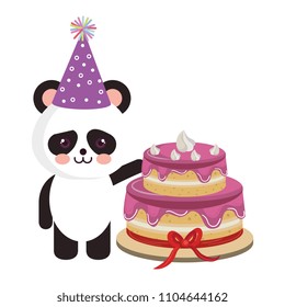 cute bear panda with sweet cake kawaii character