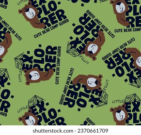 cute bear pattern. camping bear illustration for t shirt print 