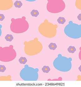 Cute bear pattern, cartoon seamless background, vector illustration, wallpaper, textile, bag, garment, fashion design 