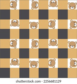 cute bear pattern, cute bear with check pattern