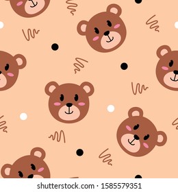 Cute bear pattern with dot and line Vector background, good for fabric, print and other uses.