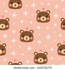 Cute bear pattern on pink background. Great for wallpaper, web background, wrapping paper, fabric, packaging, greeting cards, invitations and more.