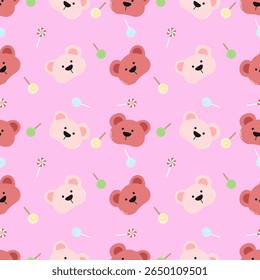 Cute bear pattern on pink background.