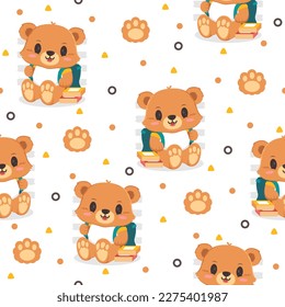 Cute Bear with Paw Cartoon Vectors Pattern Backgrounds.