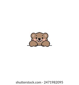 Cute bear paws up over wall cartoon, vector illustration	
