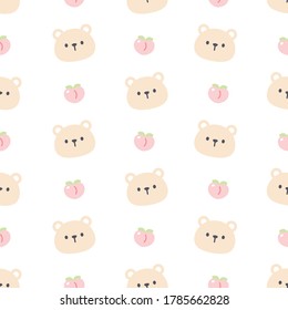 Cute bear and peach seamless background repeating pattern, wallpaper background, cute seamless pattern background